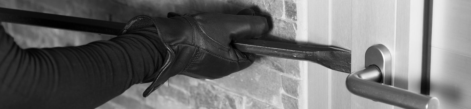 insights cinco senales interior Ladrón con una palanca intenta abrir una puerta.